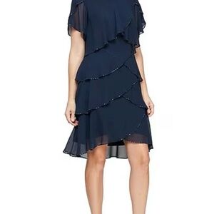 Elegant Navy Blue Layered Dress